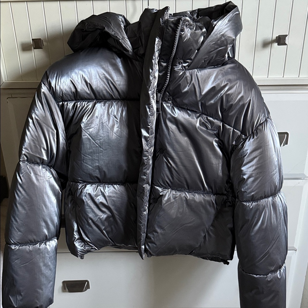 Zara Metallic Silver Puffer Jacket